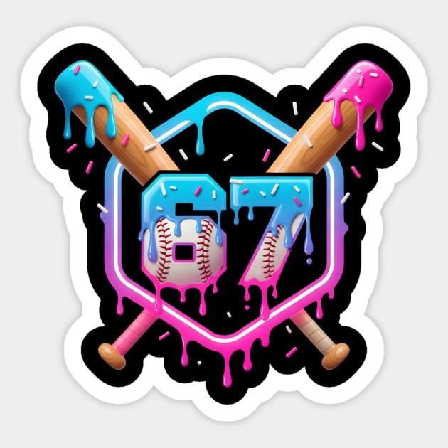 67 Baseball – Drippy Ice Cream Bats Design Sticker by ArtistTee ⭐⭐⭐⭐⭐